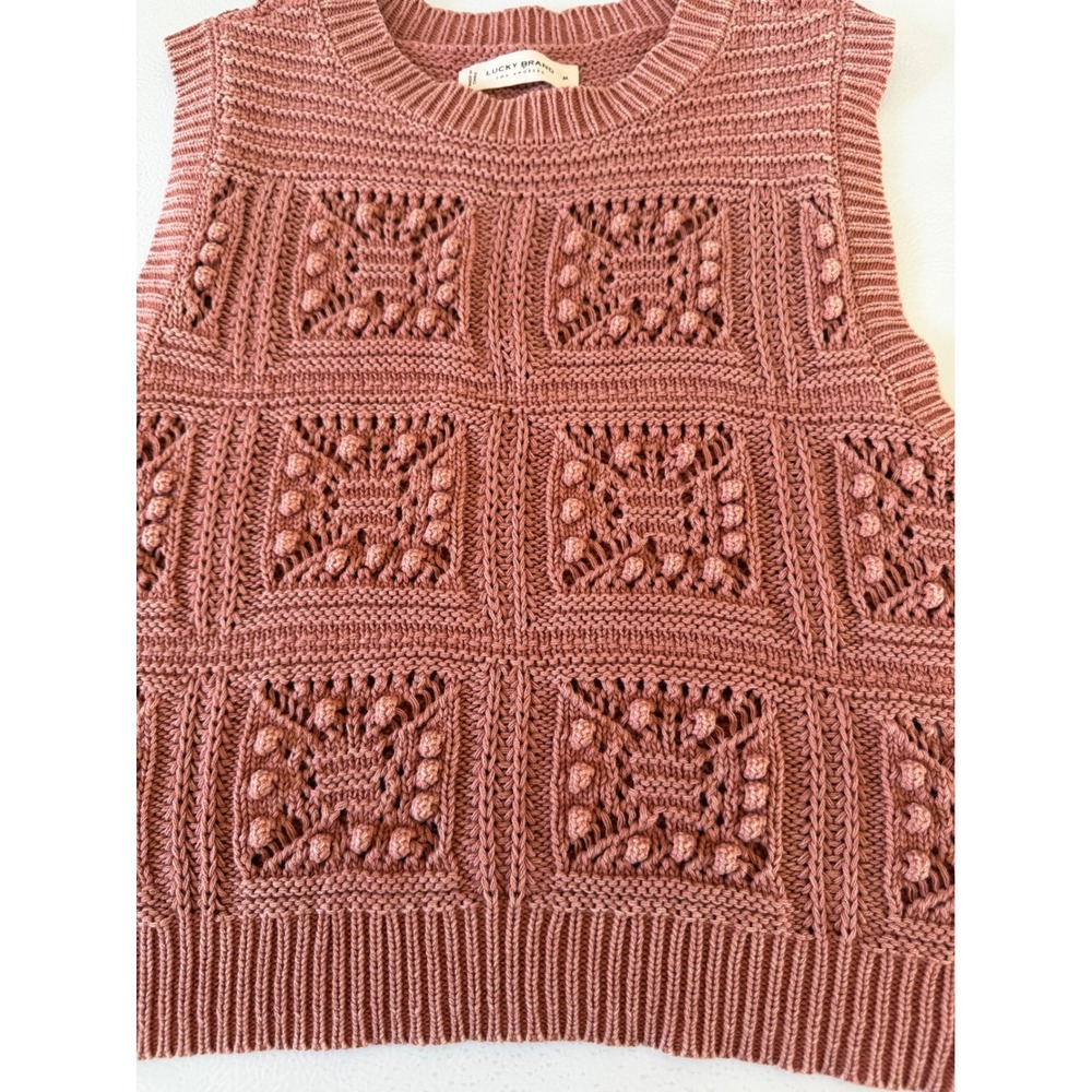 Lucky Brand Dusty Rose Crochet Knit Sweater Vest Women's M Granny Twee Boho - Picture 3 of 6